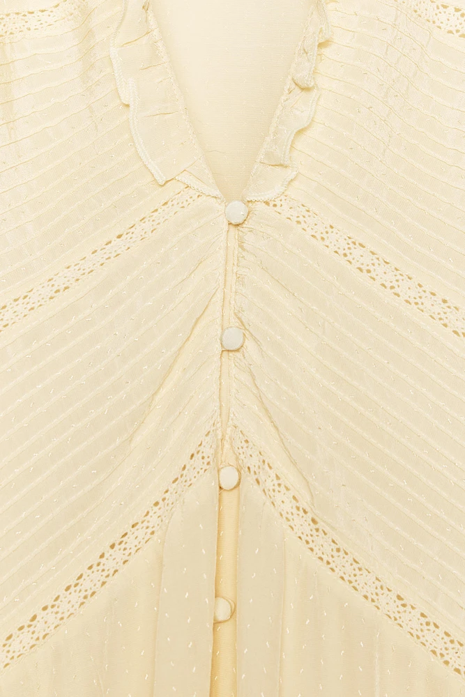 BLOUSE PLIS NERVURÉS ENTRE-DEUX