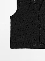 Embellished crochet knit vest
