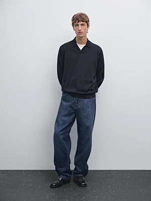 Pull polo en maille 100 % laine mérinos
