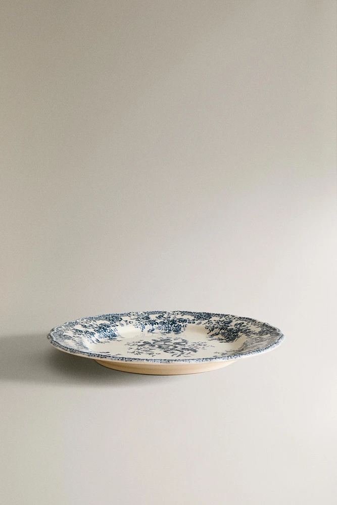 ASSIETTE PLATE FAÏENCE IMPRIMÉ FLEURS