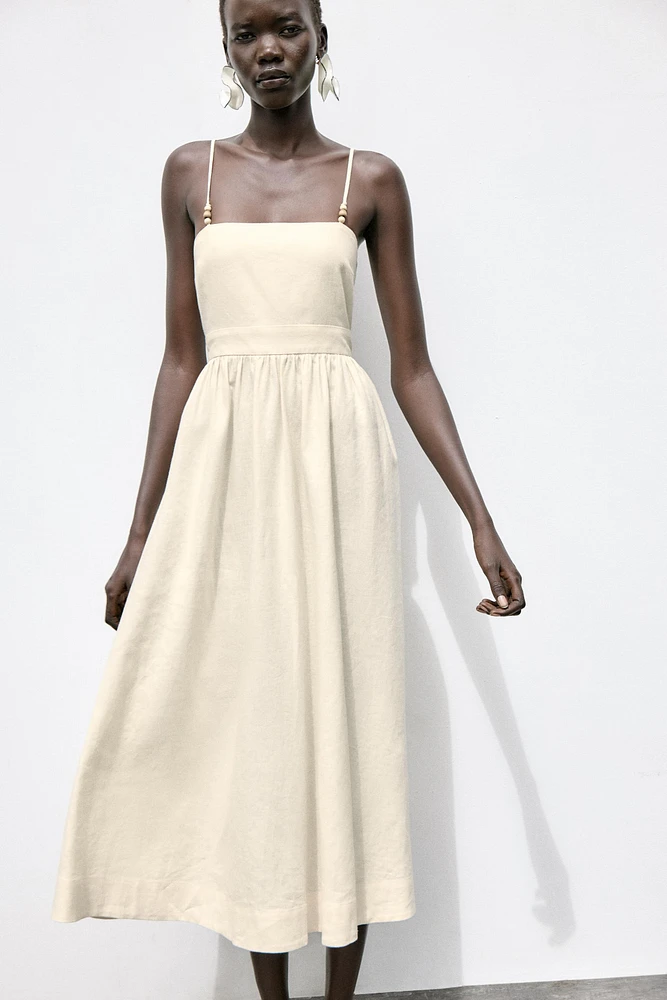 ROBE MIDI AVEC LIN BRETELLES FANTAISIE