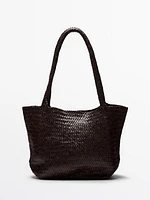 Tote bag grand format tressé en cuir nappa