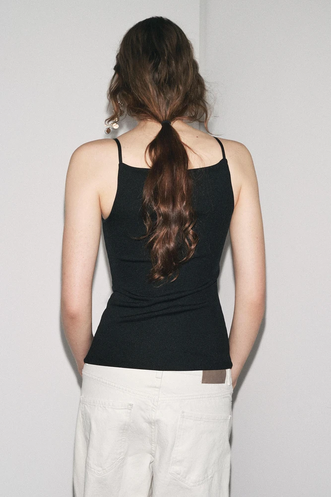 RIB KNIT POLYAMIDE STRAPPY TOP