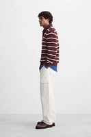 STRIPED TEXTURED KNIT POLO SHIRT