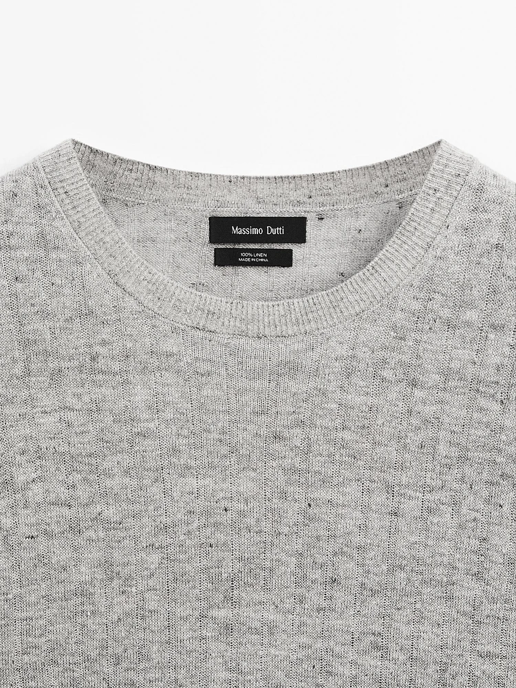 T-shirt en maille côtelée 100 % lin