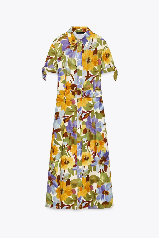 PRINTED POPLIN MIDI DRESS