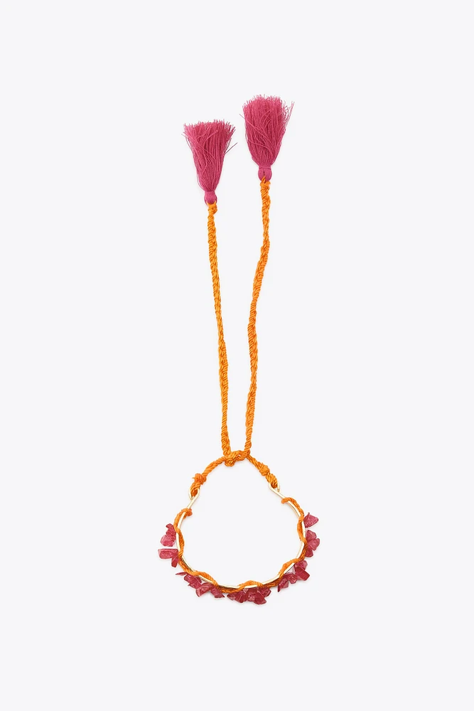 3-PACK OF RIGID FABRIC AND STONE BRACELETS