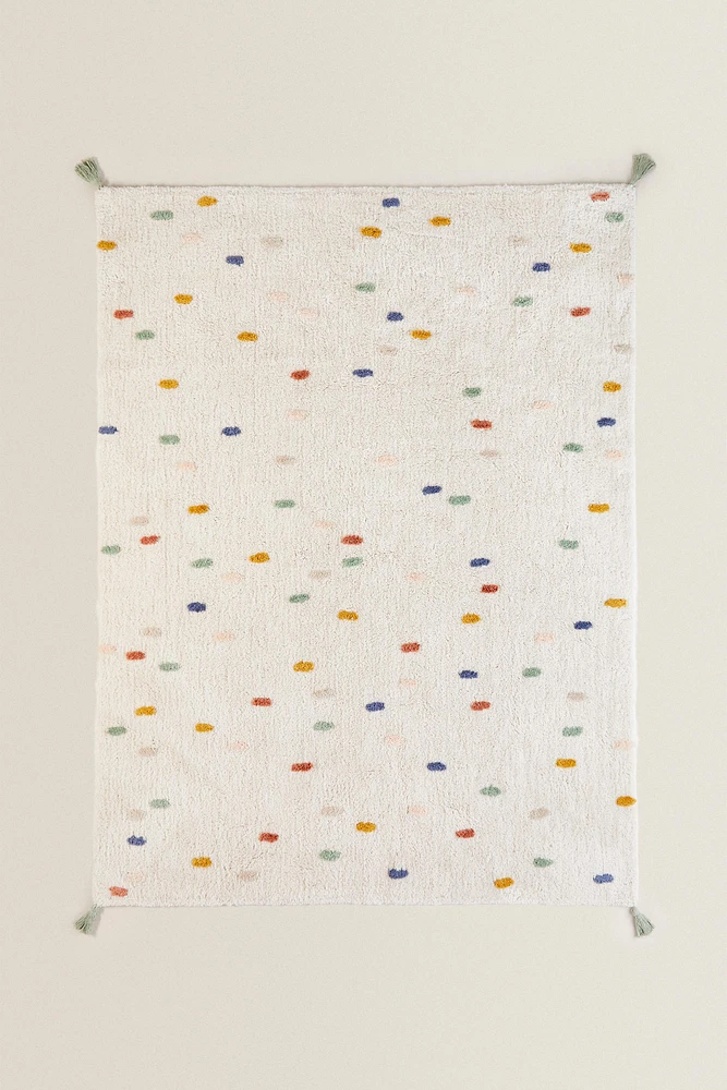 TAPIS ENFANT COTON POIS MULTICOLORES