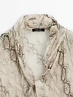 Flowing animal print scarf shirt