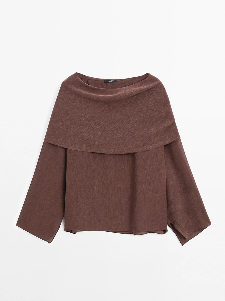 Linen blend cape-style blouse
