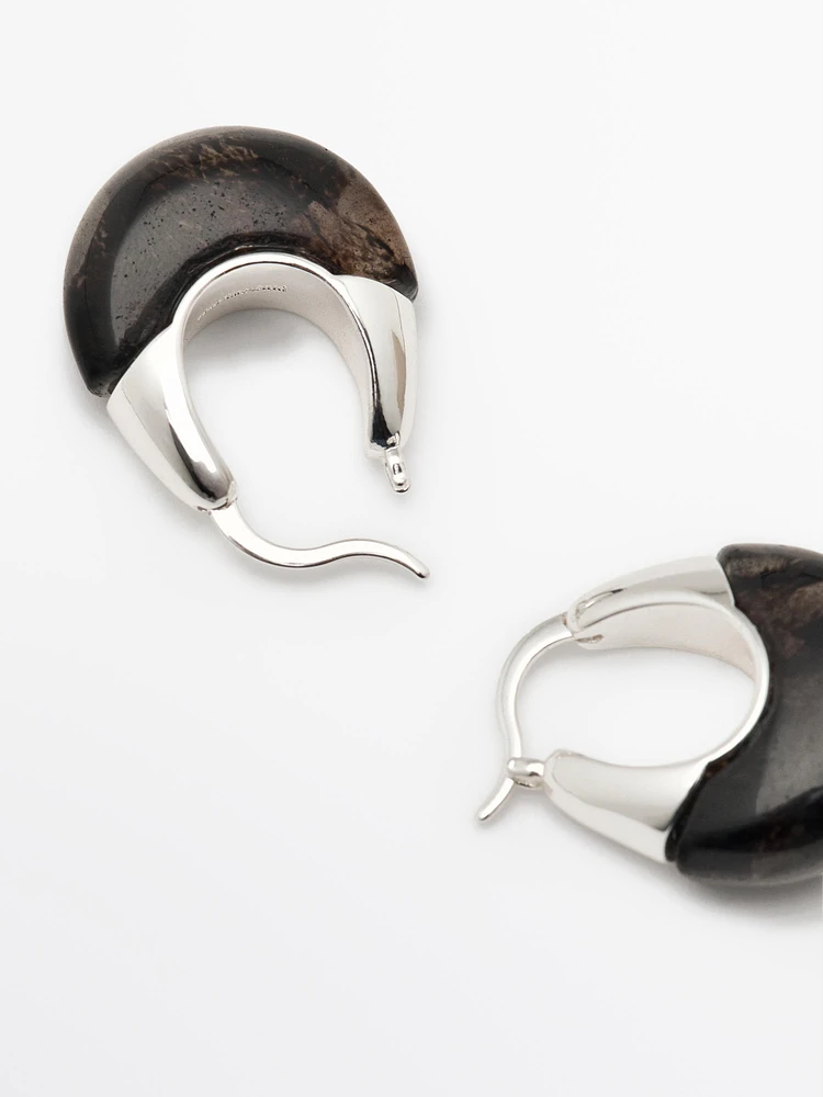 Ring earrings with natural stone