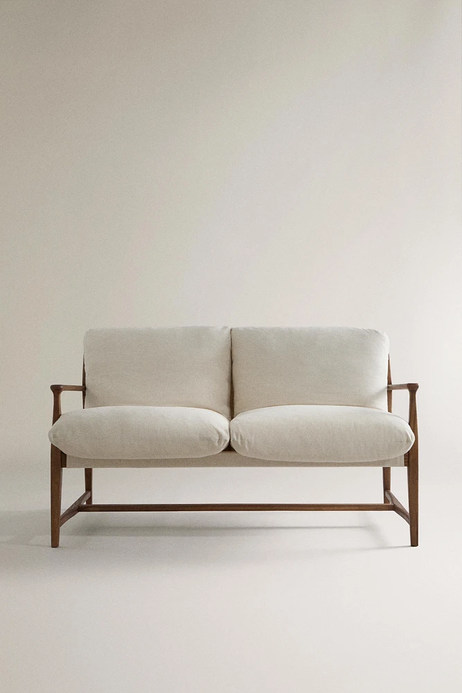 WOODEN COUCH AND CUSHION WITH REMOVABLE COVER