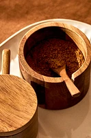 WOODEN SUGAR BOWL WITH SPOON