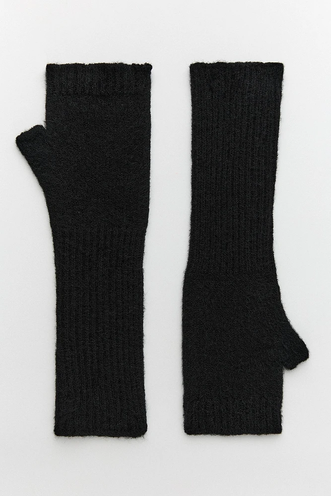 FINGERLESS RIBBED KNIT GLOVES