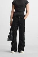 DENIM CARGO PANTS WITH POCKETS