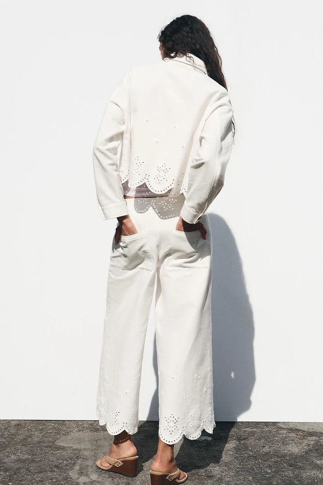 PANTALON JUPE-CULOTTE BRODERIES AJOURÉES