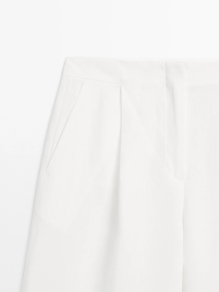 Pantalon de tailleur à pinces 100 % lin