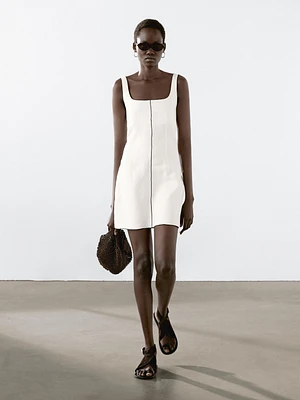 Linen mini dress with contrast trims