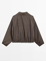 Linen blend bomber jacket