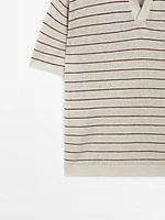 100% linen striped knit polo shirt