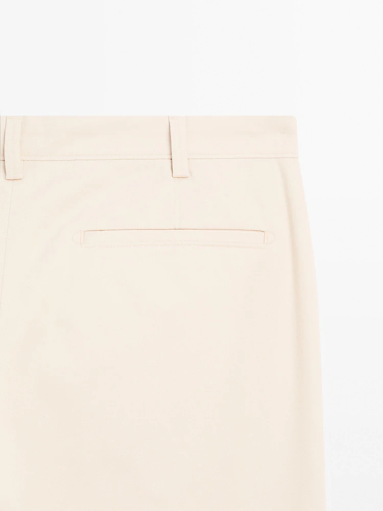 Cotton blend slim fit canvas trousers