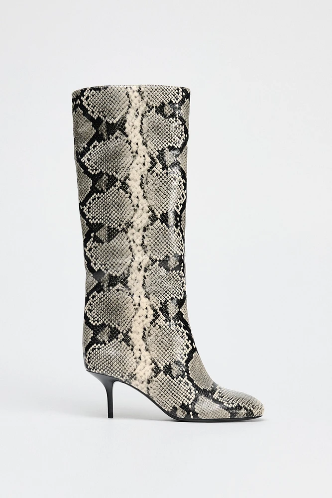 HEELED ANIMAL PRINT BOOTS