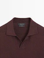 Textured knit short sleeve polo shirt
