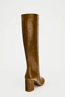 HEELED LEATHER KNEE HIGH BOOTS