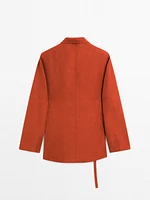Flowing linen blend kimono with tuxedo-style collar