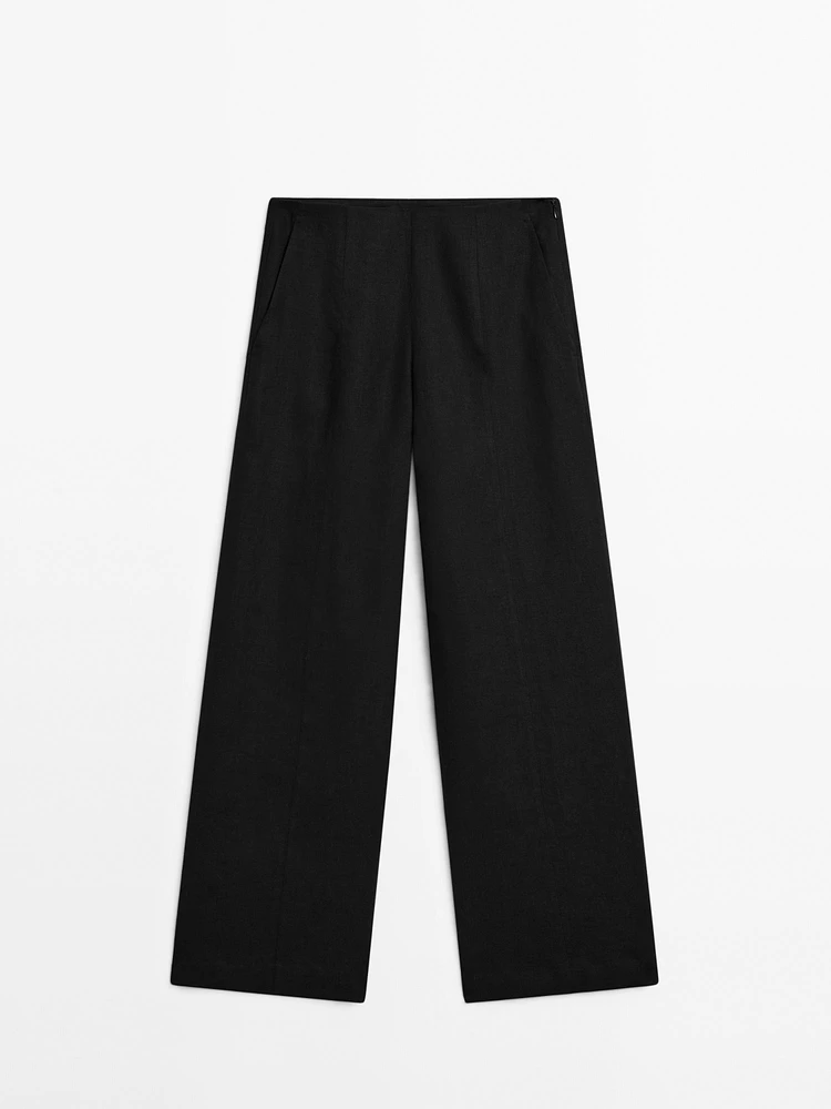 Pantalon fluide plissé 100 % lin