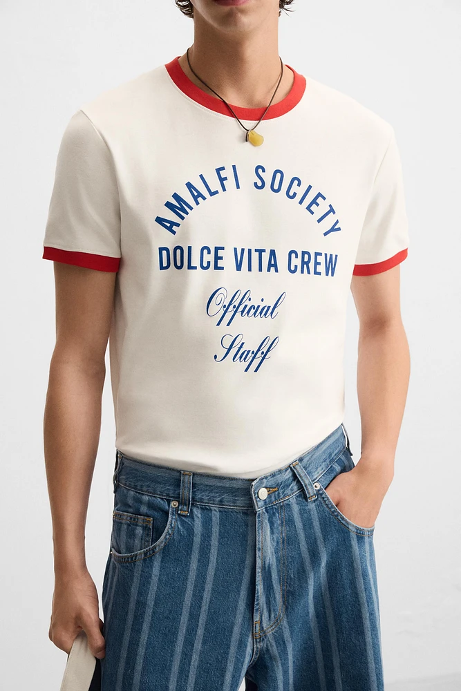 T-SHIRT RIB CONTRASTE INSCRIPTION