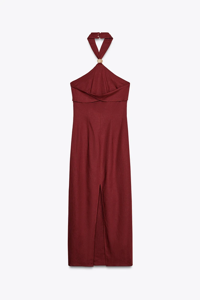 ROBE MIDI HALTER EN LIN