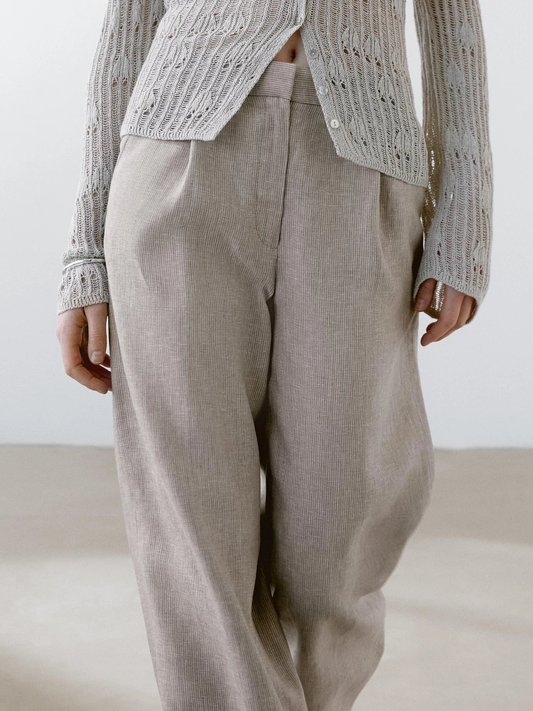 Pinstriped wide-leg linen trousers