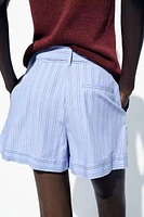 STRIPED BELTED SHORTS