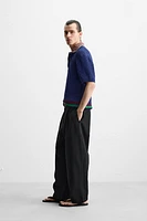 CONTRAST TEXTURED KNIT POLO SHIRT