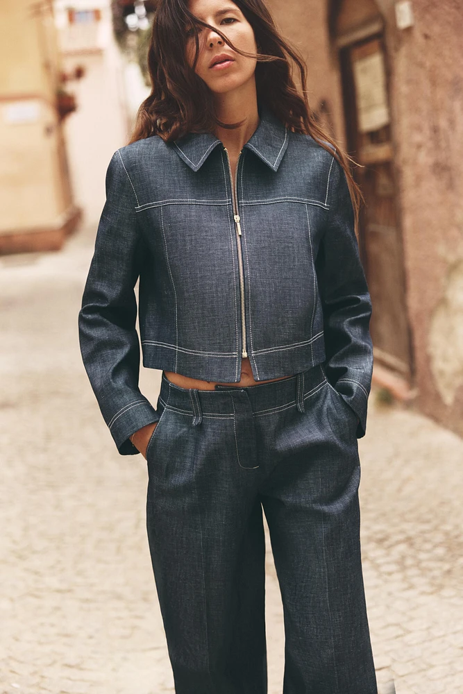 VESTE COURTE SURPIQÛRES CONTRASTE