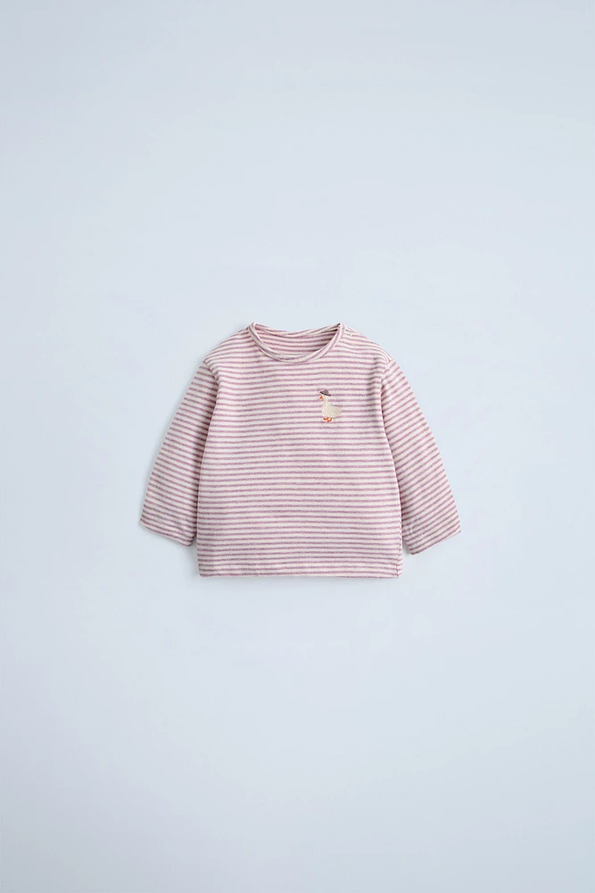 EMBROIDERED DUCK STRIPED T-SHIRT