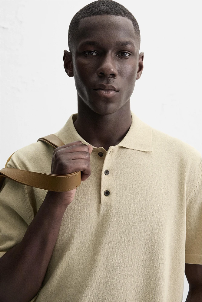 KNIT POLO SHIRT WITH LINEN