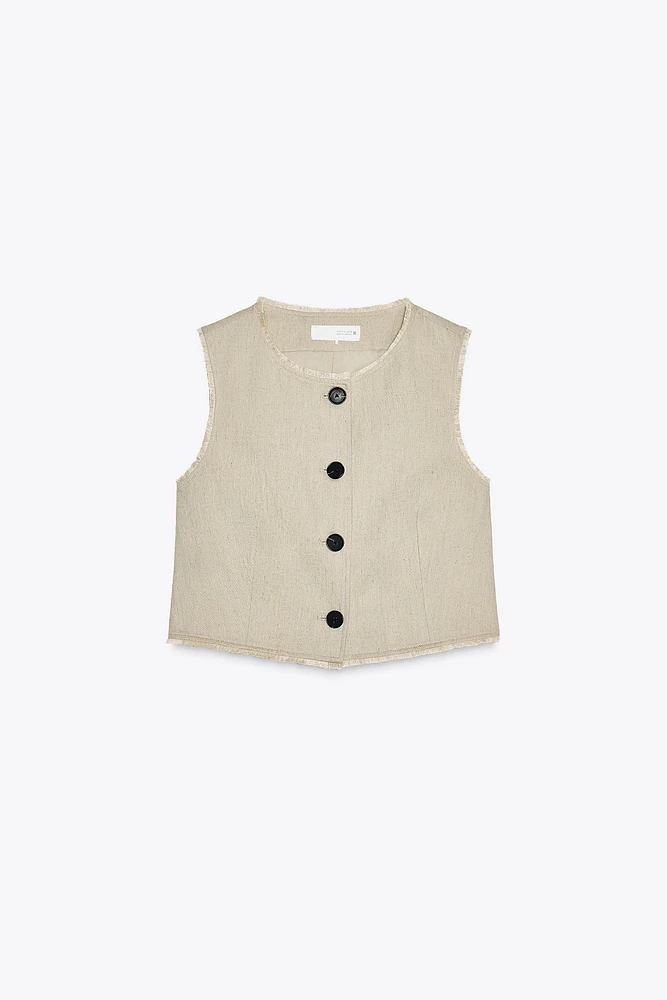 LINEN FRAYED RUSTIC VEST
