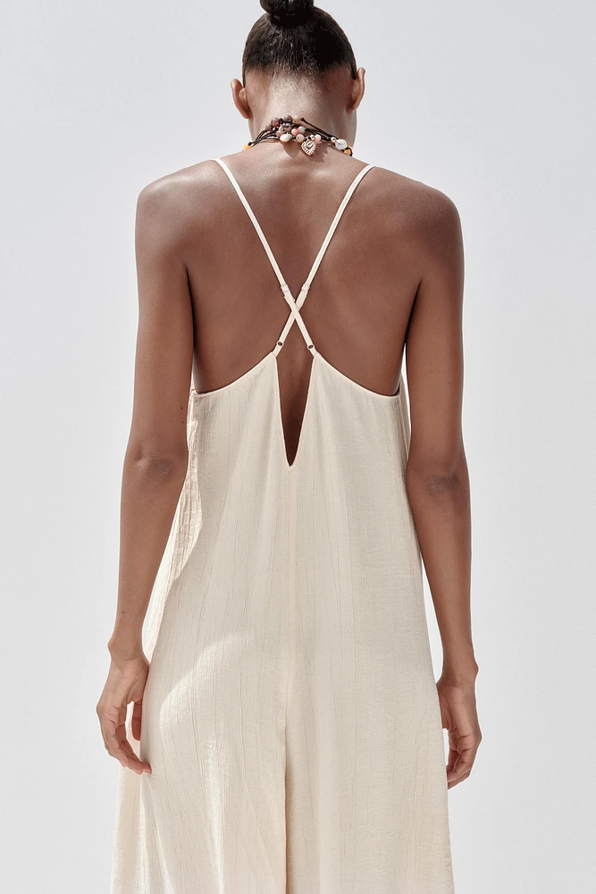 TEXTURED FLOWY LONG JUMPSUIT