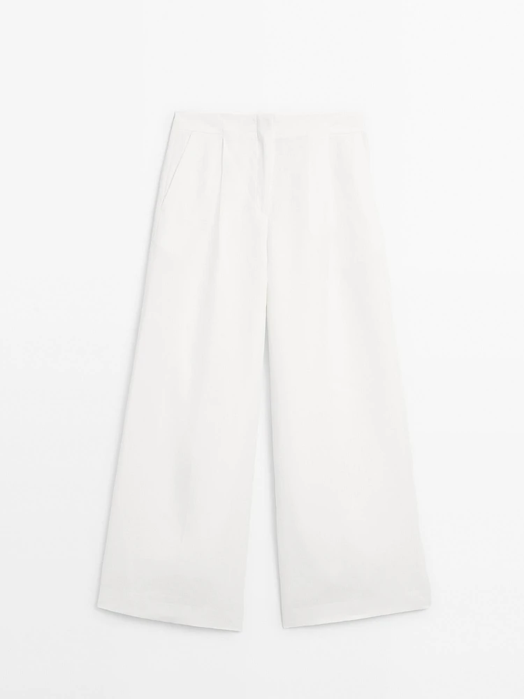 Pantalon de tailleur à pinces 100 % lin