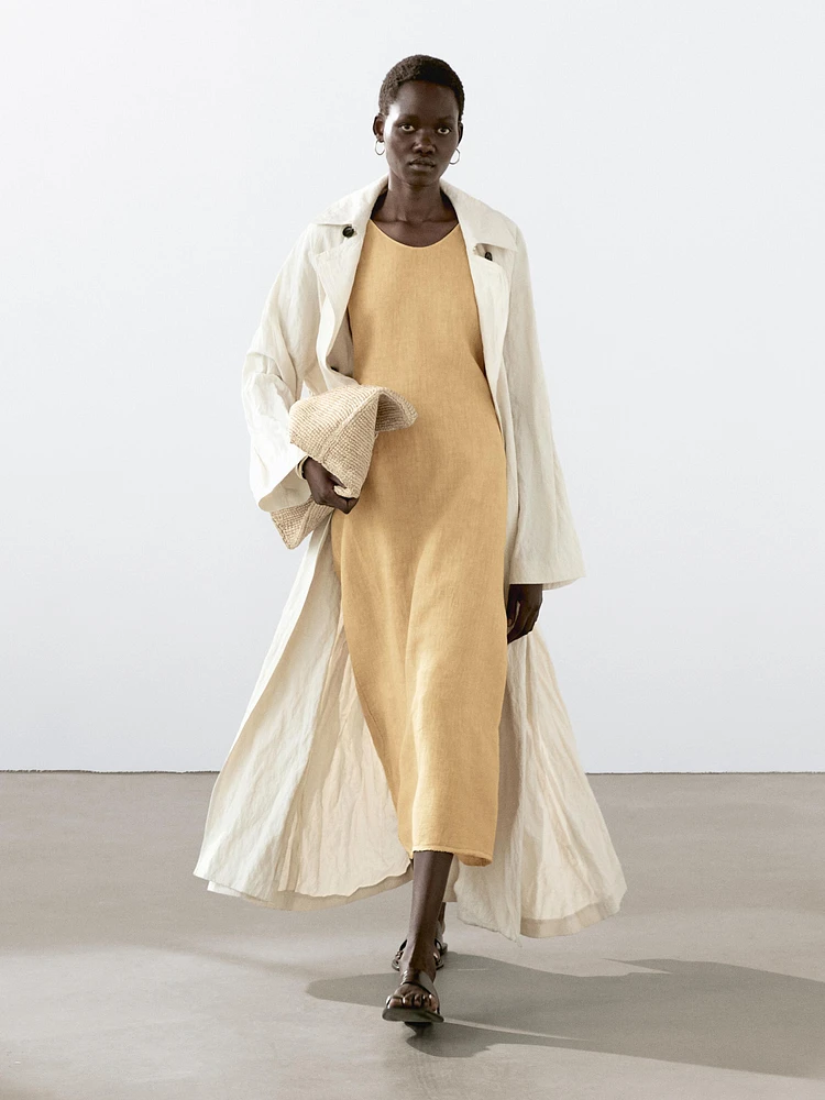 Robe longue 100 % lin à encolure américaine