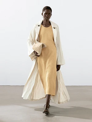 Robe longue 100 % lin à encolure américaine