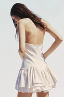 ROBE COMBINAISON HALTER VOLANTS RAYURES