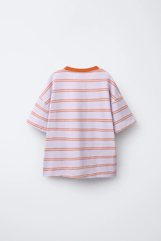 STRIPED AND TEXT T-SHIRT
