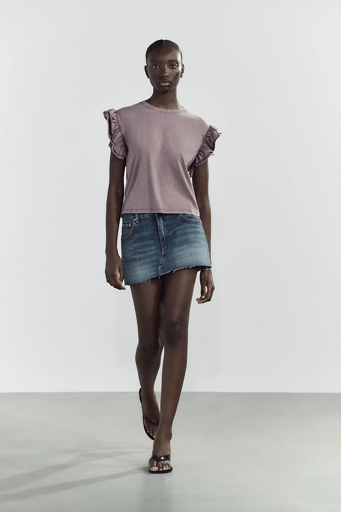 WASHED EFFECT RUFFLE T-SHIRT