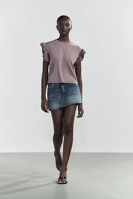 WASHED EFFECT RUFFLE T-SHIRT