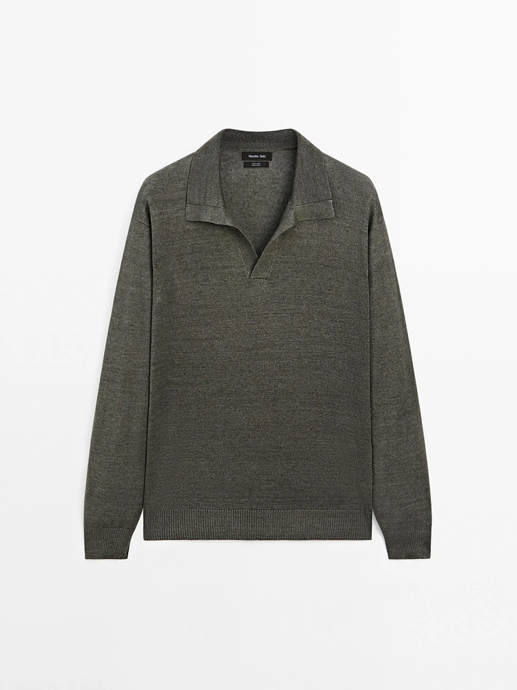 100% linen knit polo sweater