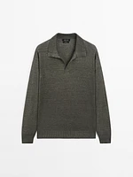 100% linen knit polo sweater