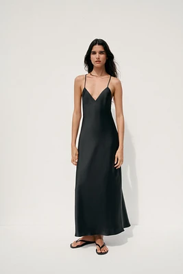 SATIN MIDI DRESS WITH CRISS-CROSS STRAPS